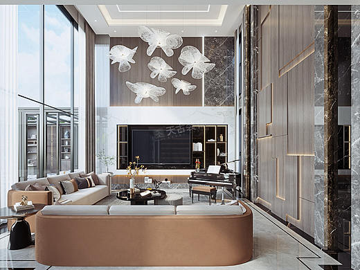 万科十七英里别墅装修,轻奢风格双拼别墅设计方案图