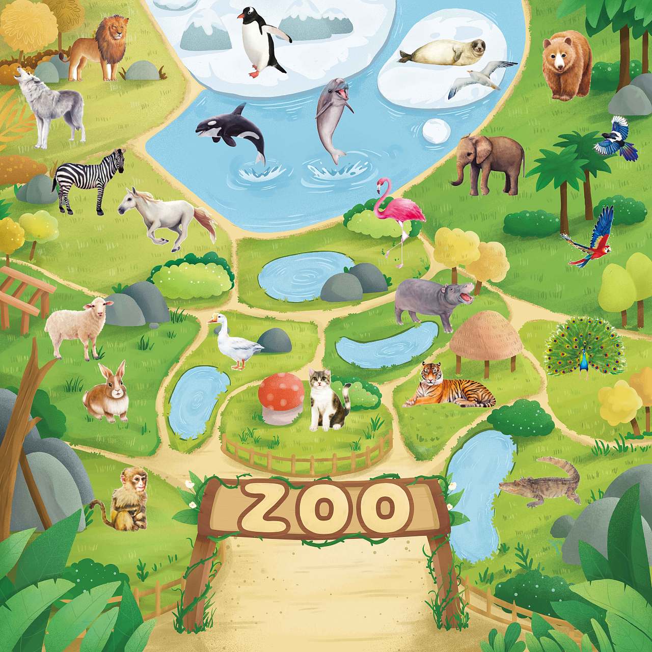 南宁动物园卡通手绘地图|插画|绘本|林再塑 - 原创作品 - 站酷 (ZCOOL)