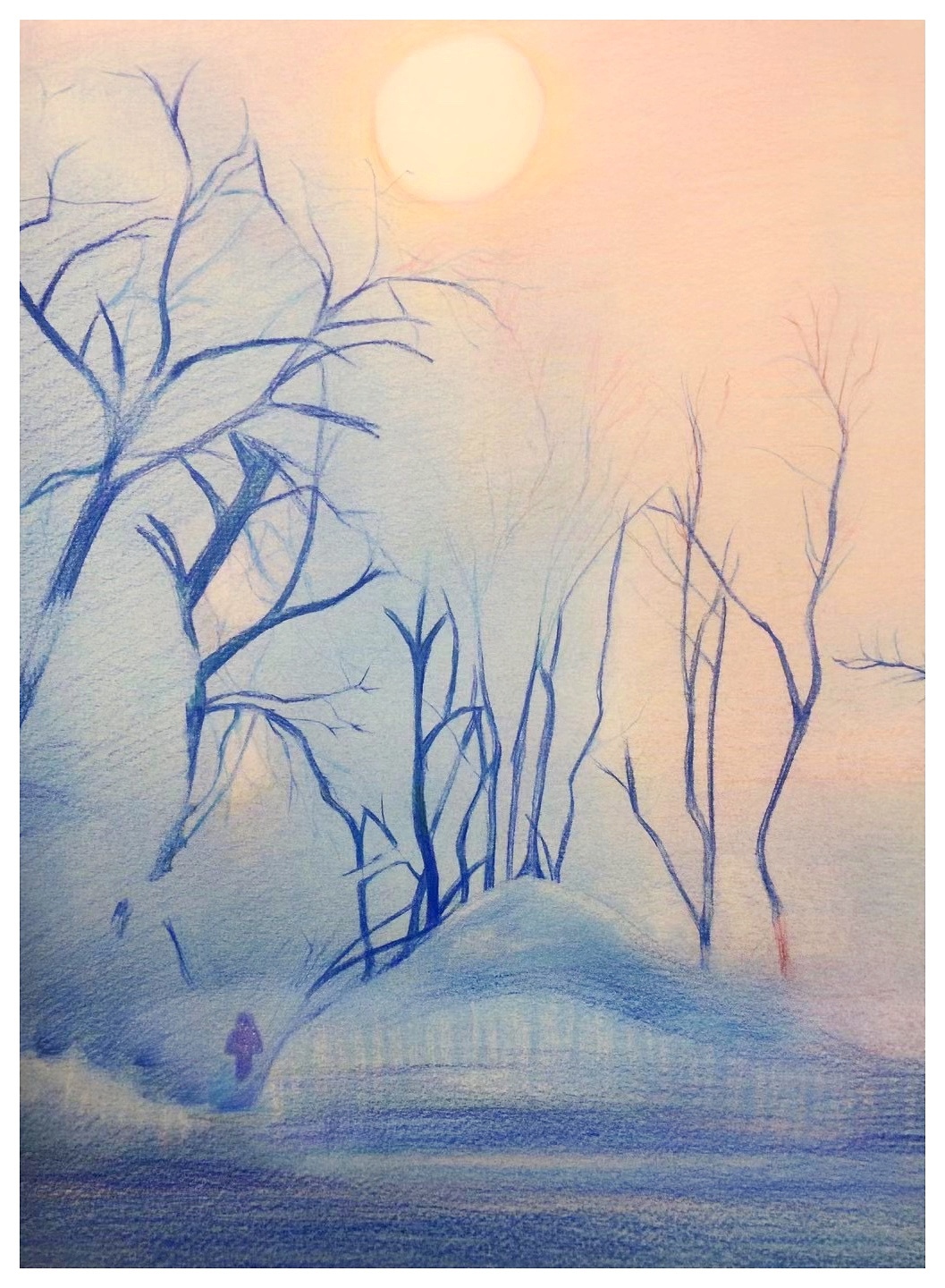 薄雾下的风景——彩铅