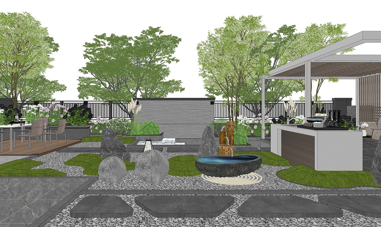 现代庭院景观SU模型下载（图ZMzI0NDI0NTAw） - 景观设计 - 站酷设计师素模网原创素材 - 站酷ZCOOL