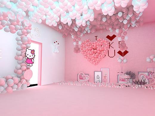 美陈 路演 卡通 少女心 快闪店 粉红 打卡点 3D效果图