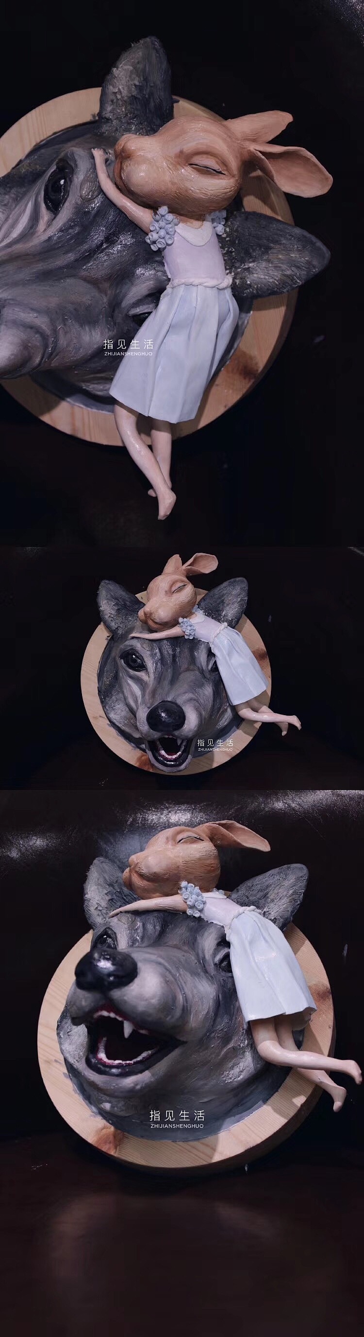 原创手工/粘土作品《兔爱上狼》