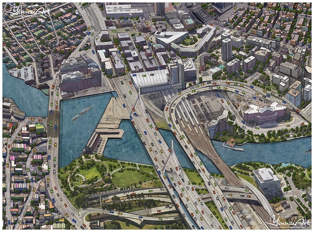 原创鸟瞰城市地图插画系列《波士顿》