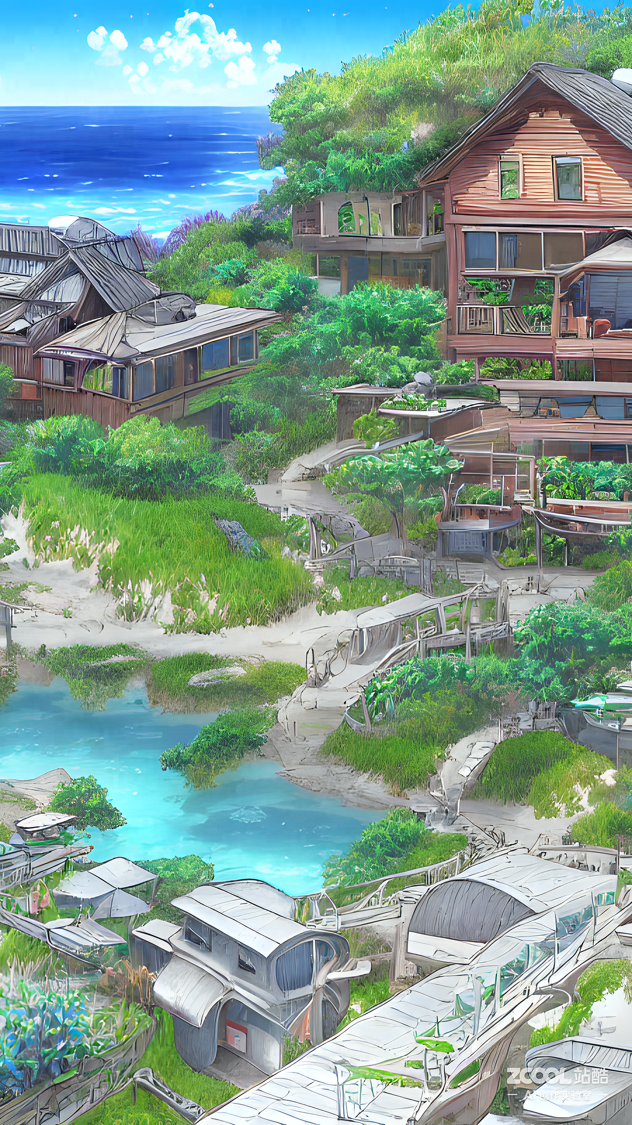 #AI创作实验室#动画,超现实主义,夏季海滩别墅,