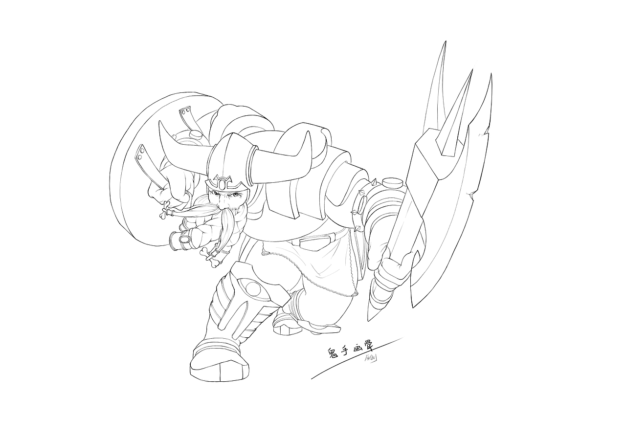原创矮人战士线稿_鬼手画骨-站酷zcool