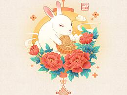 《兔月》中秋创意商业插画