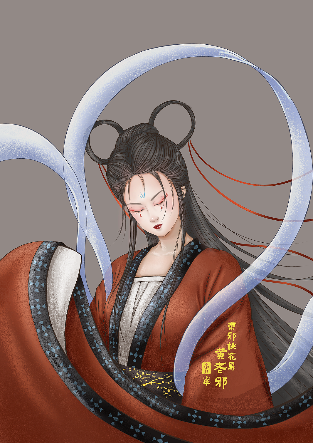 原创古风插画《三足金乌》