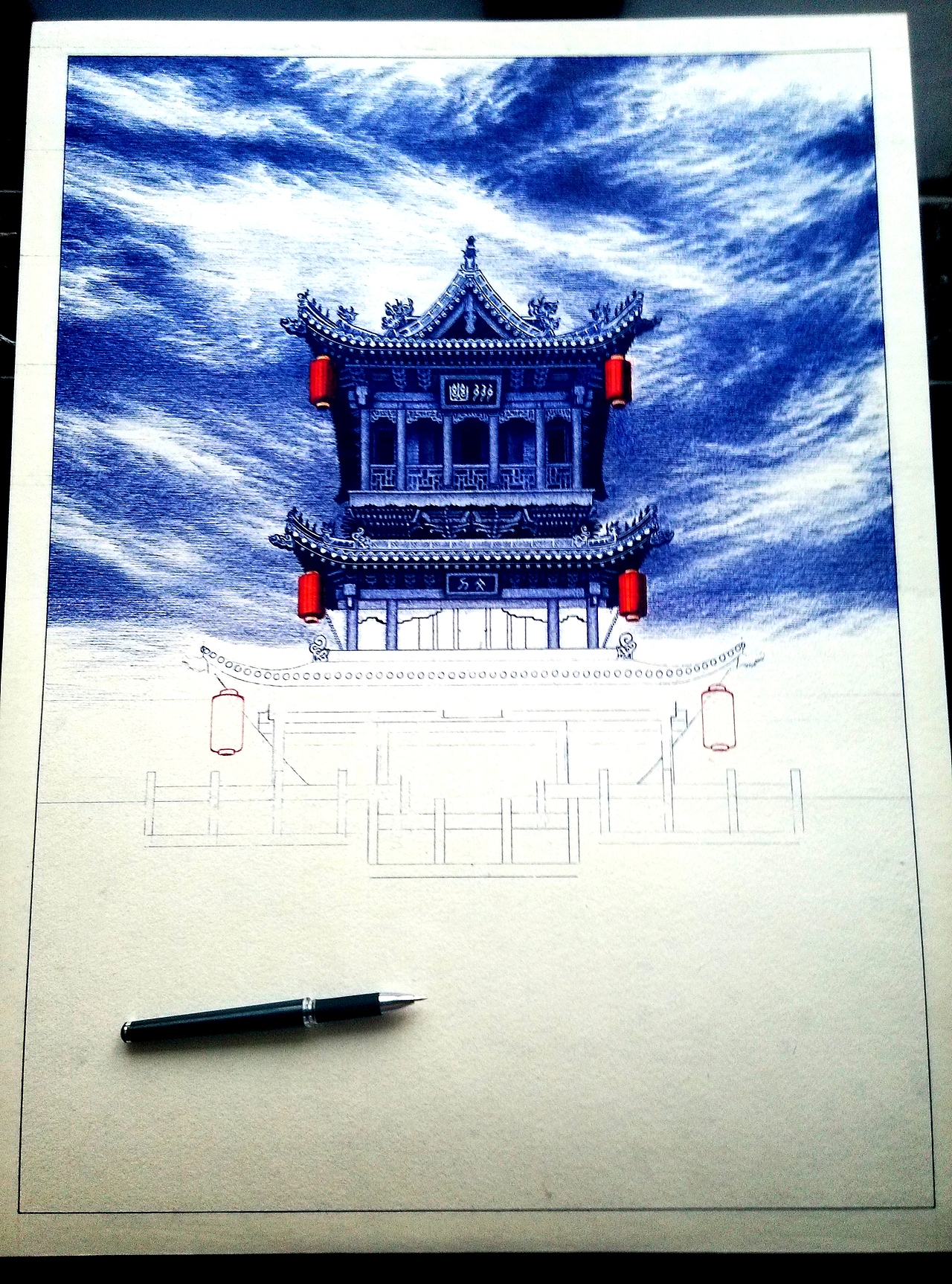 圆珠笔画作品《千古绝唱》