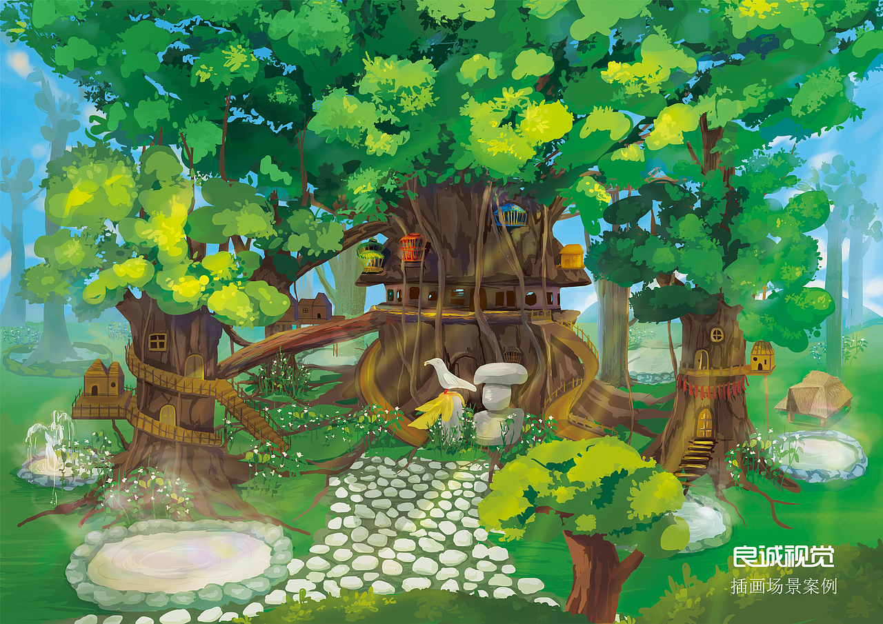 插画厚涂风格-森林城堡（图ZMjMzMjgzMTY4） - 商业插画 - 站酷设计师良诚视觉原创素材 - 站酷ZCOOL