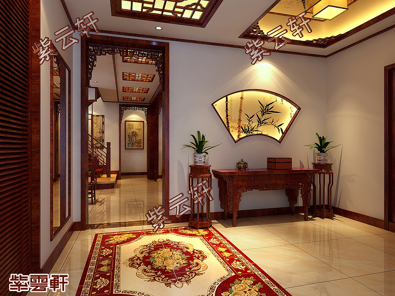 沈阳房屋仿古中式装修效果图案例,端庄大气厚重雅致