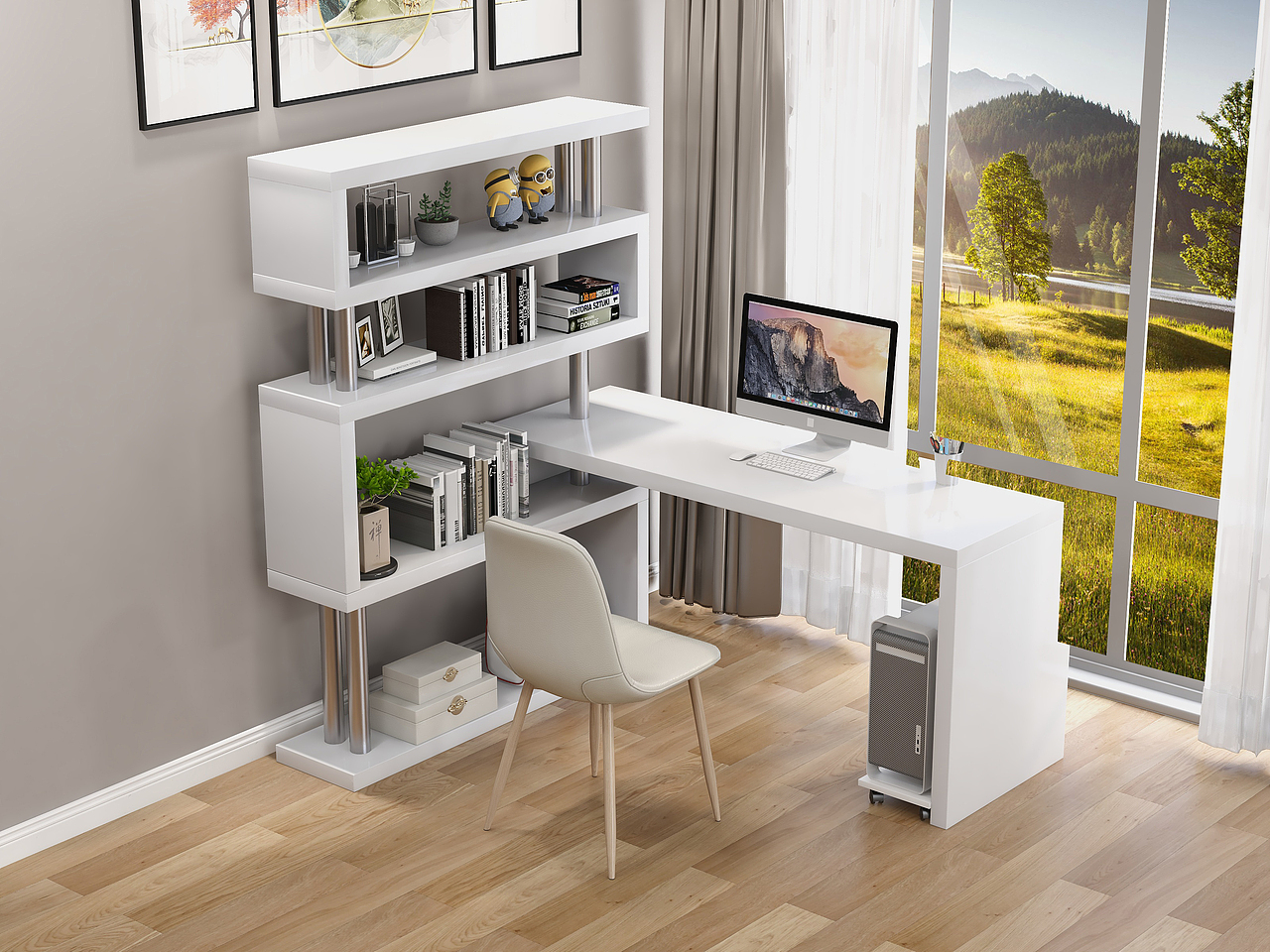 3d电脑桌建模渲染效果图