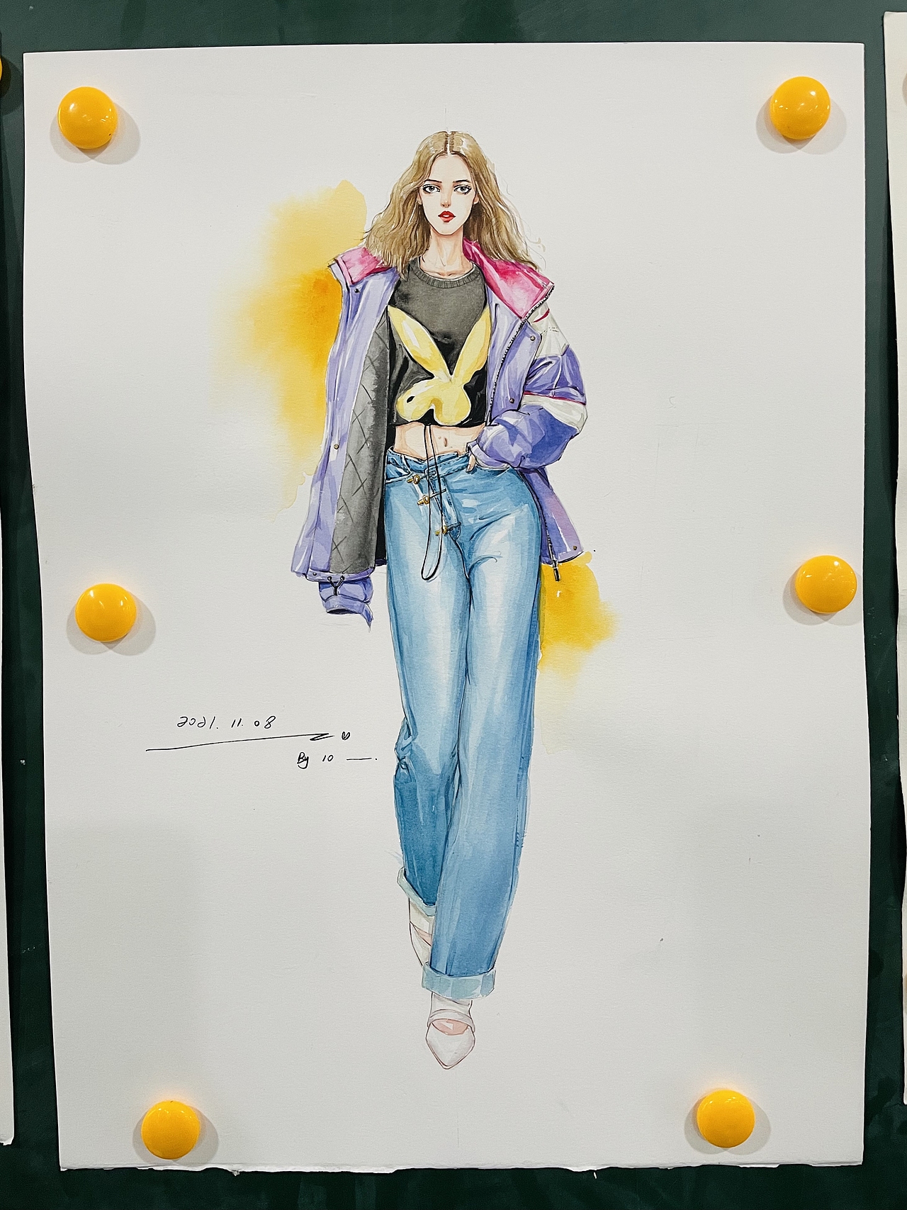 水彩时装画——牛仔面料