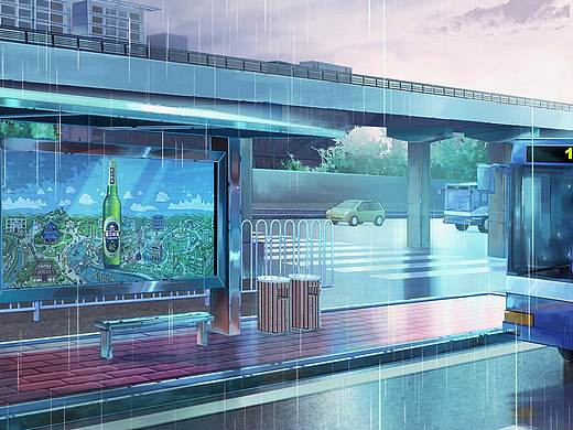 日系场景/公交站台/梦里踏雨几回