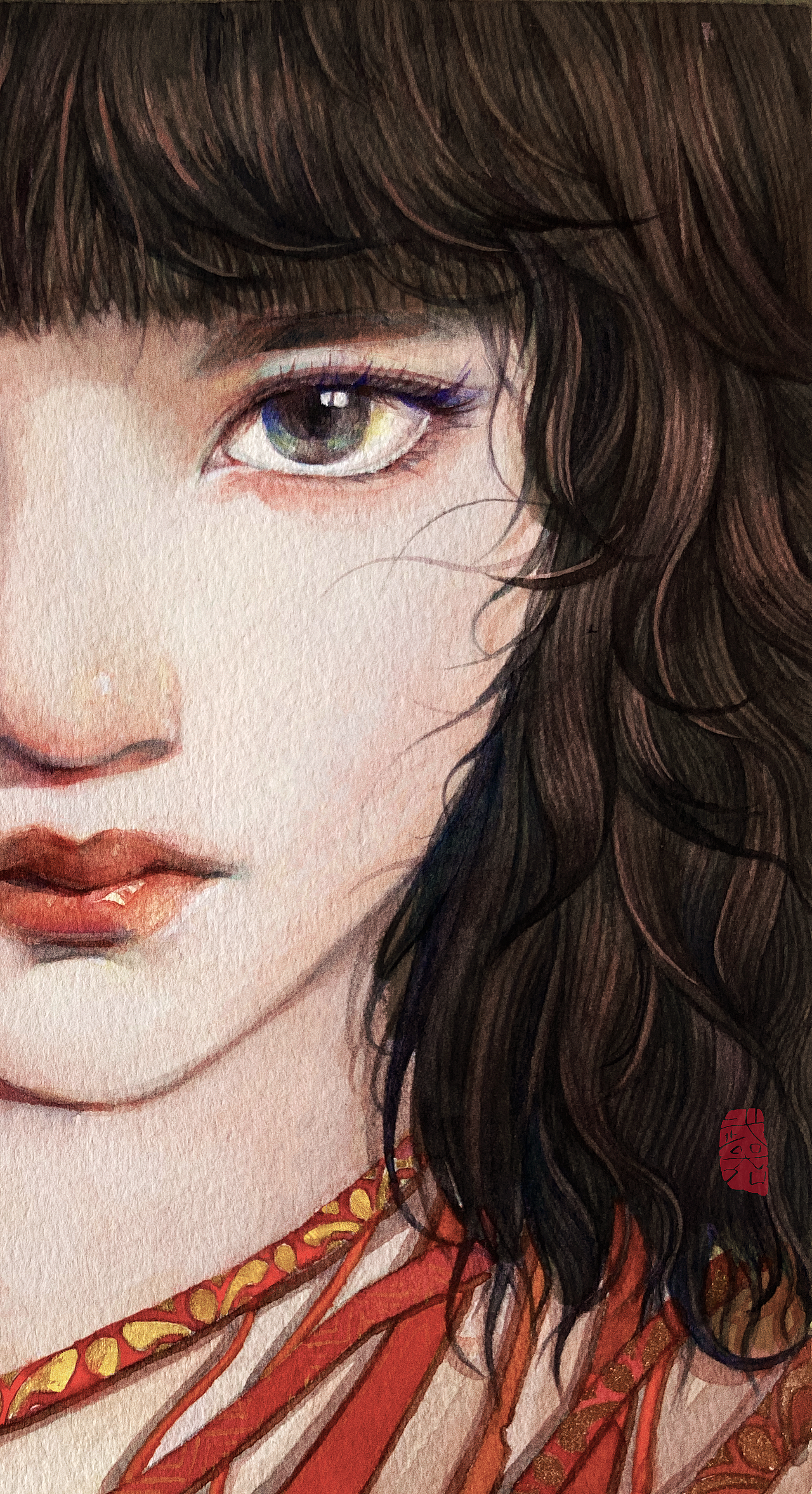 水彩正面女性肖像