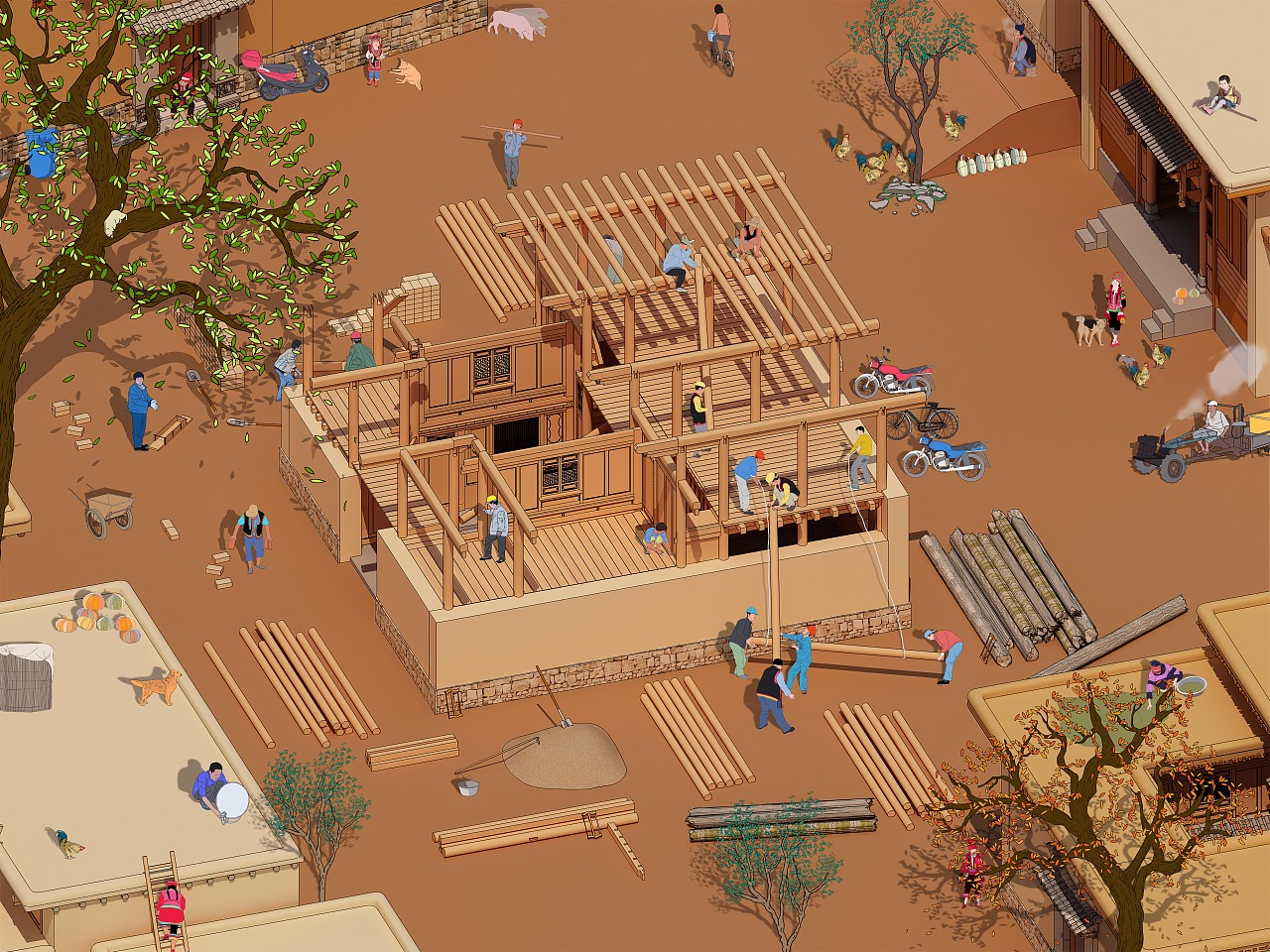 彝族花腰土掌房建造過(guò)程（圖ZMTI0MjgzMzY0） - 建筑設(shè)計(jì) - 站酷設(shè)計(jì)師丿至尊寶原創(chuàng)素材 - 站酷ZCOOL