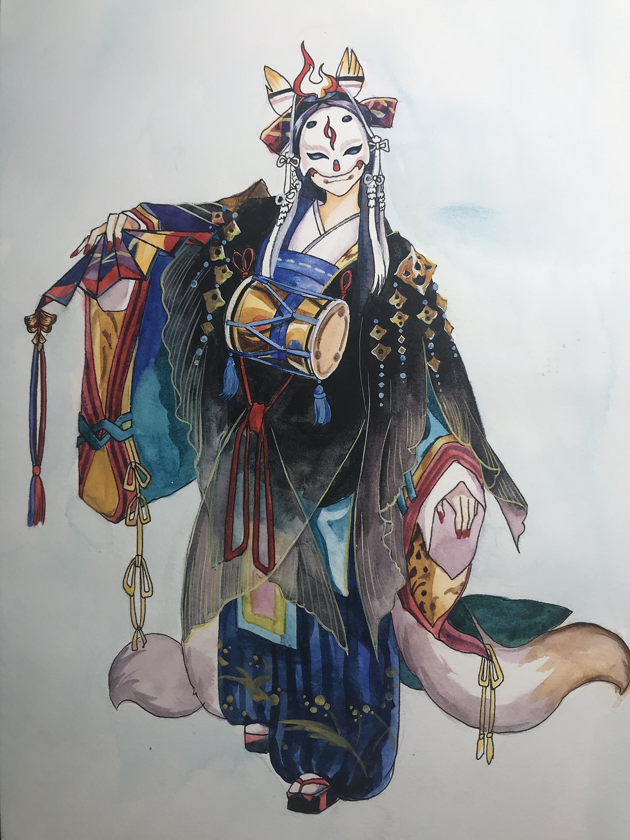 手绘水彩画玉藻前