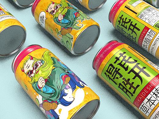 国风 草本罐装饮料 插画包装设计