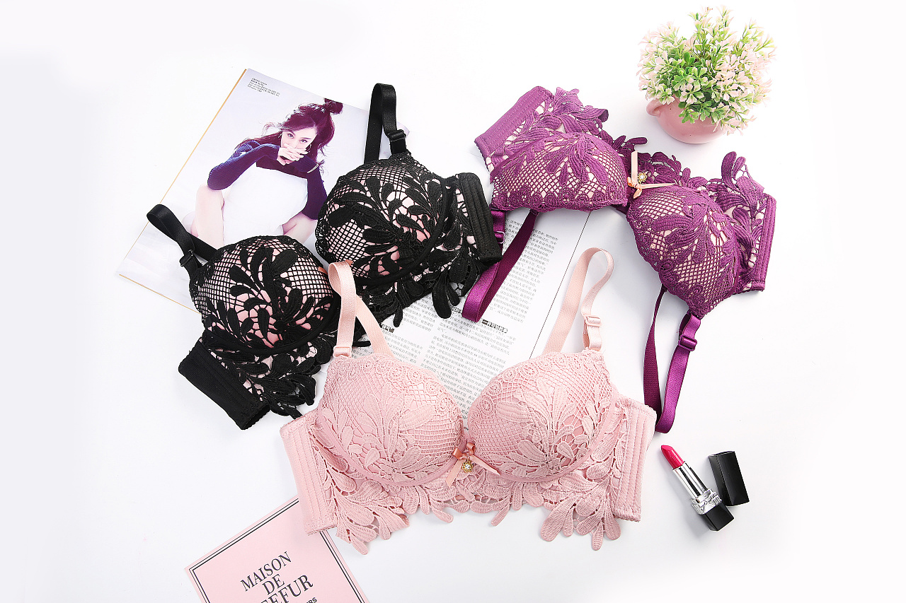 蕾丝刺绣水溶花内衣女文胸平铺图拍摄