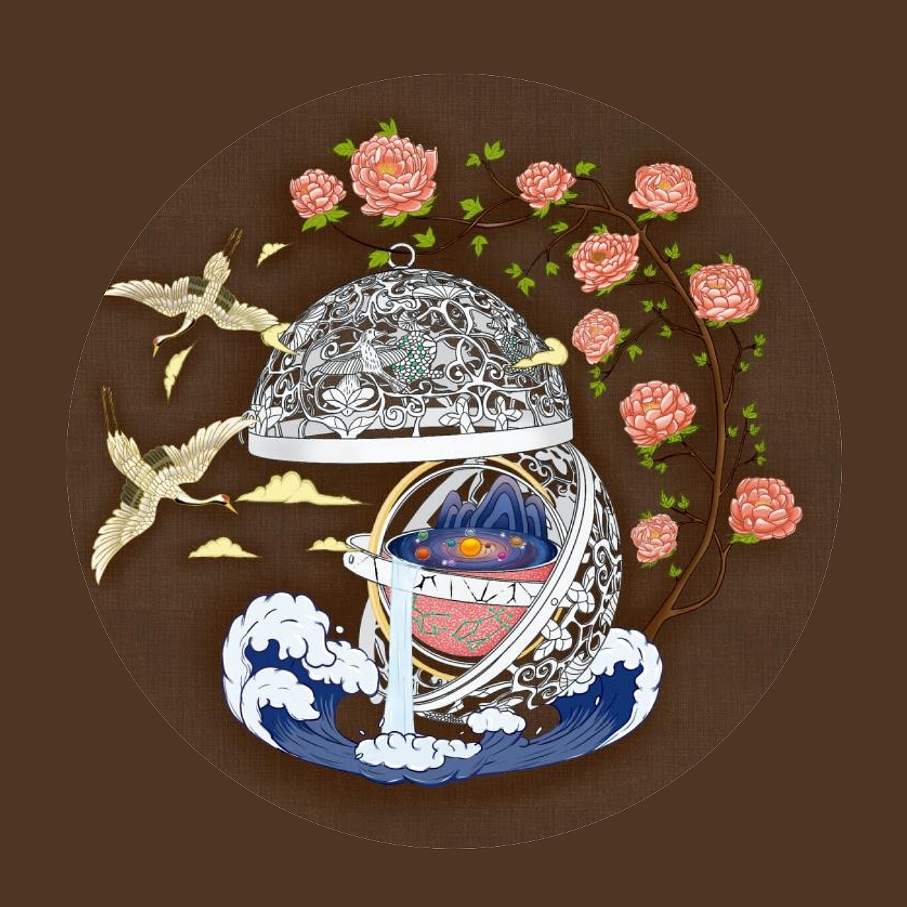 葡萄花鸟纹银香囊