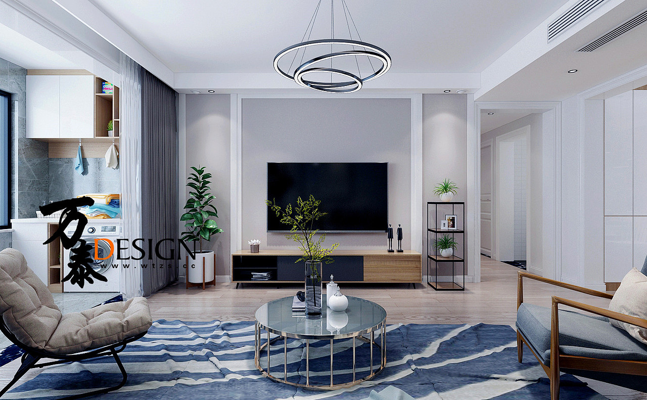 影视墙:简约不等于简单,石膏板造型框,分割整个影视墙,使它的比例更