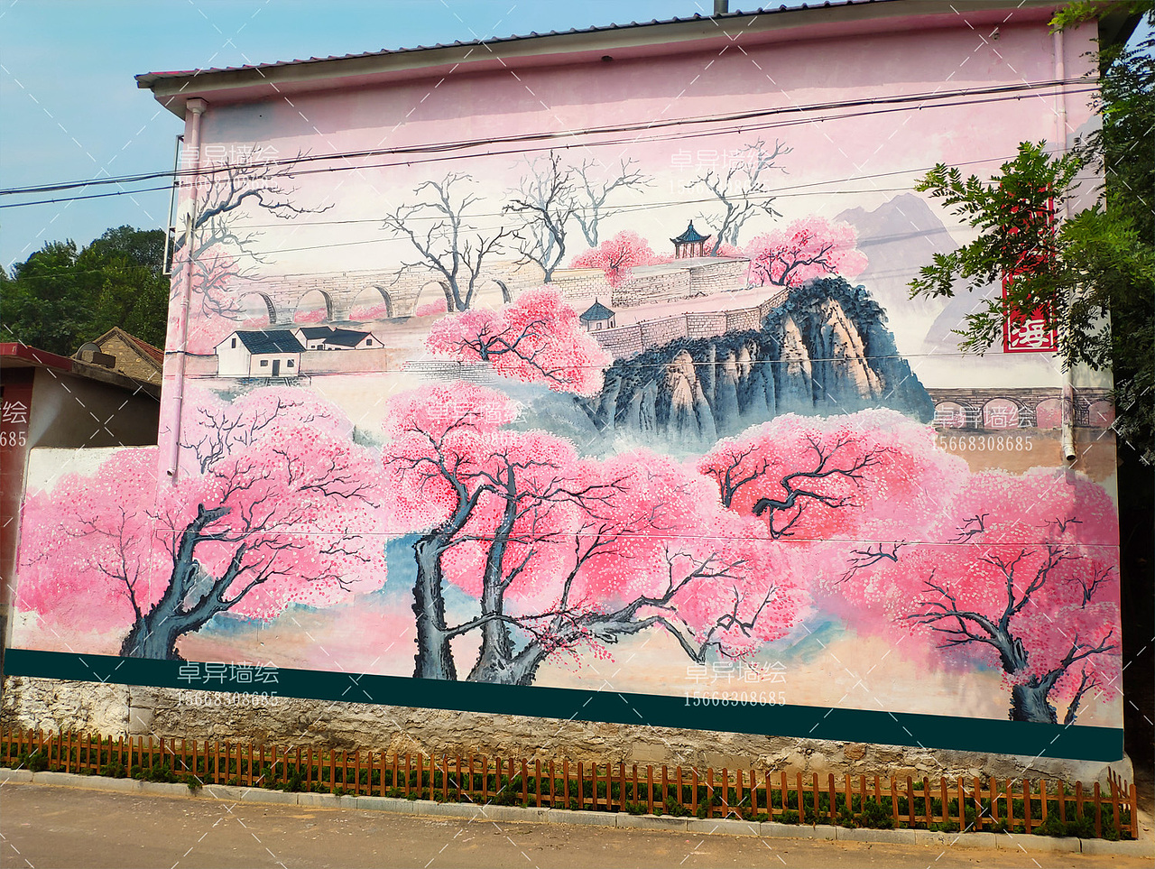 杏花墙画,美丽乡村建设墙绘