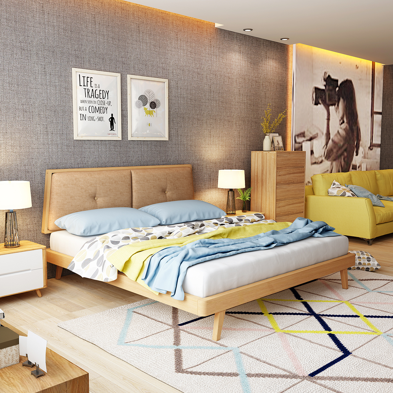 日式实木床，家具3D效果图制作，淘宝家具3D建模，3D（图ZMTE2OTI0MzU2） - 生活用品 - 站酷设计师艺帮设计原创素材 - 站酷ZCOOL