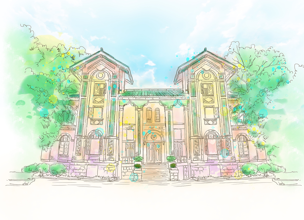 手绘中山大学风景（图ZMTE3NDU3OTky） - 商业插画 - 站酷设计师珊珊33姗姗来迟原创素材 - 站酷ZCOOL