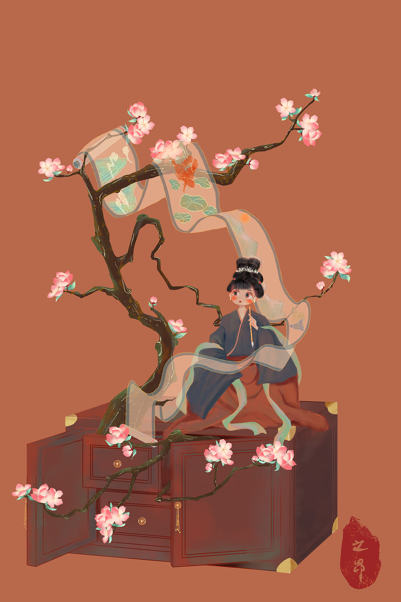 国潮古风插画之游