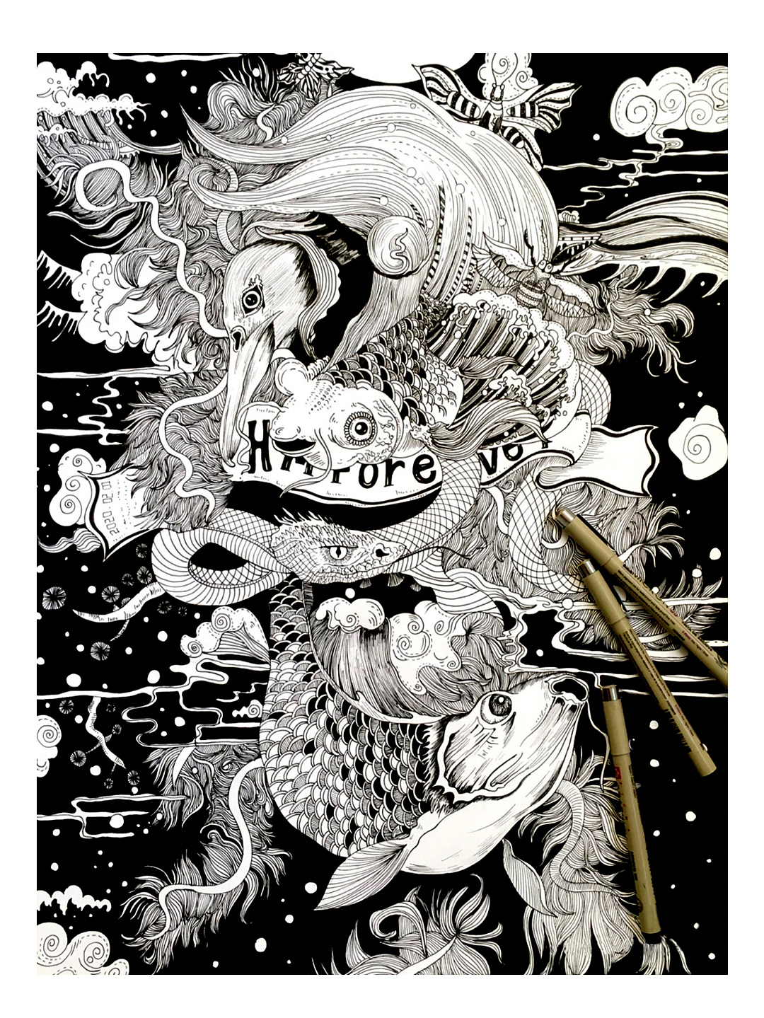 黑白装饰画——动物题材(浮世绘风格)