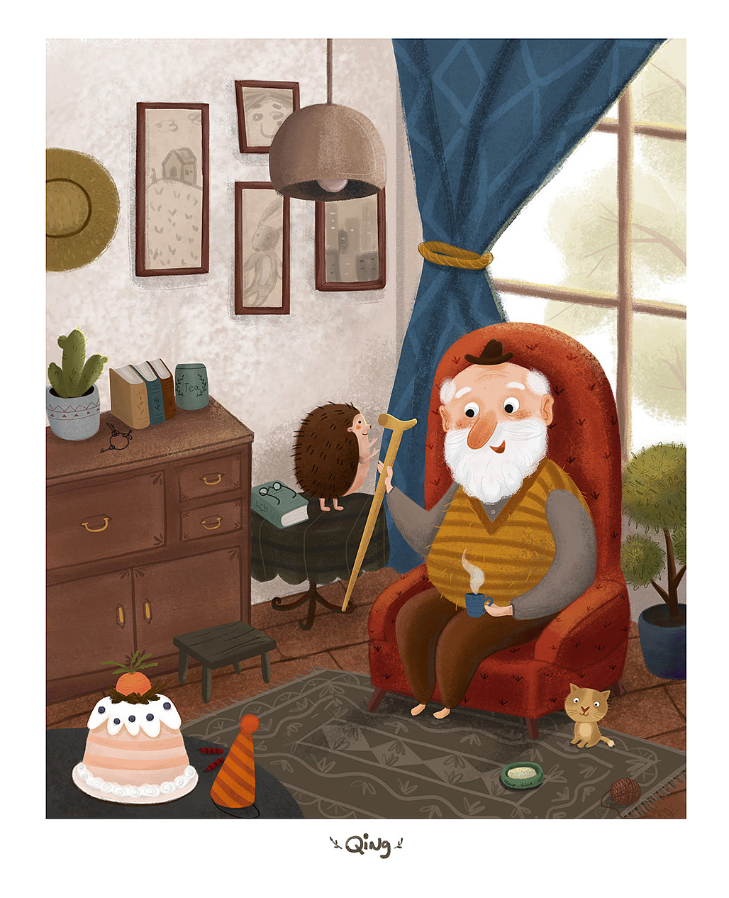 白胡子爷爷的生日（图ZMTI2NzAzMTg0） - 儿童插画 - 站酷设计师清清画画原创素材 - 站酷ZCOOL
