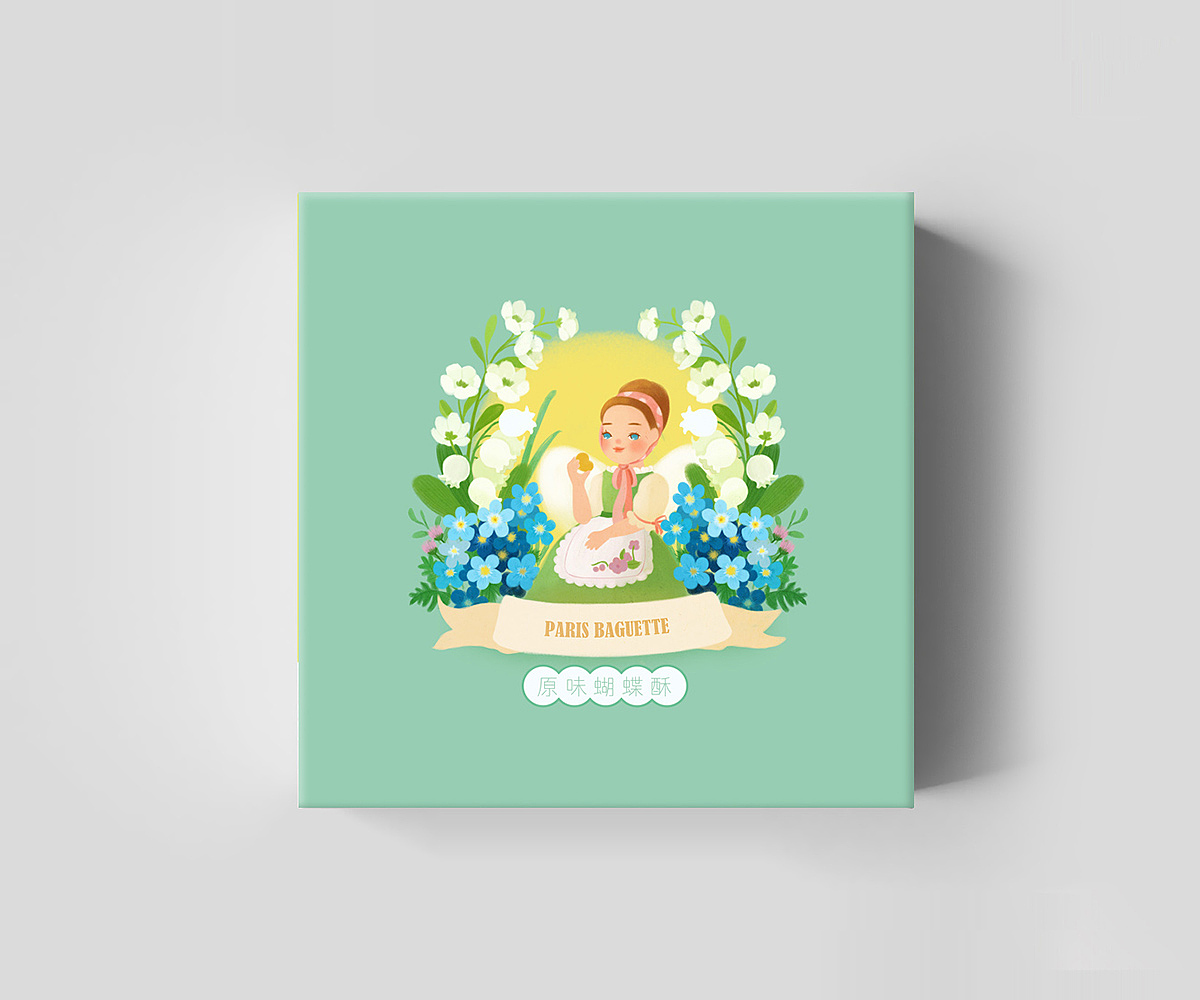 甜品烘焙包装插画。—MOMO兔的蝴蝶酥。