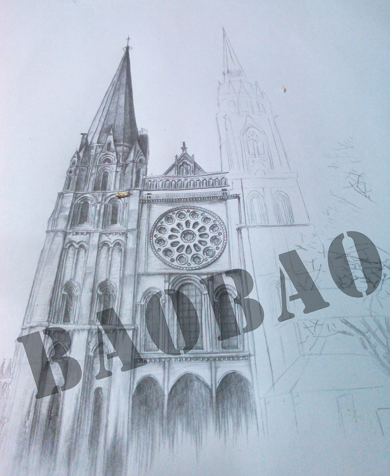 手绘教堂纹身图