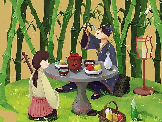 古风人物小场景插画