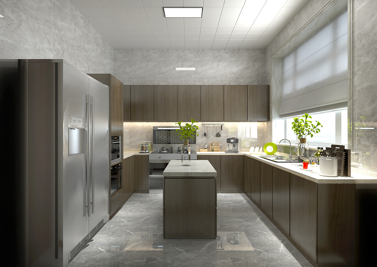 现代风格咖啡色厨房橱柜装修设计-房天下装修效果图
