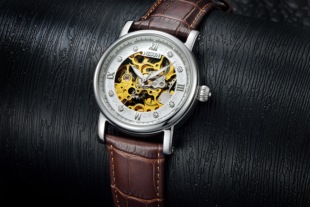 手表摄影/NESUN尼尚双面镂空精钢防水自动机械男士手表