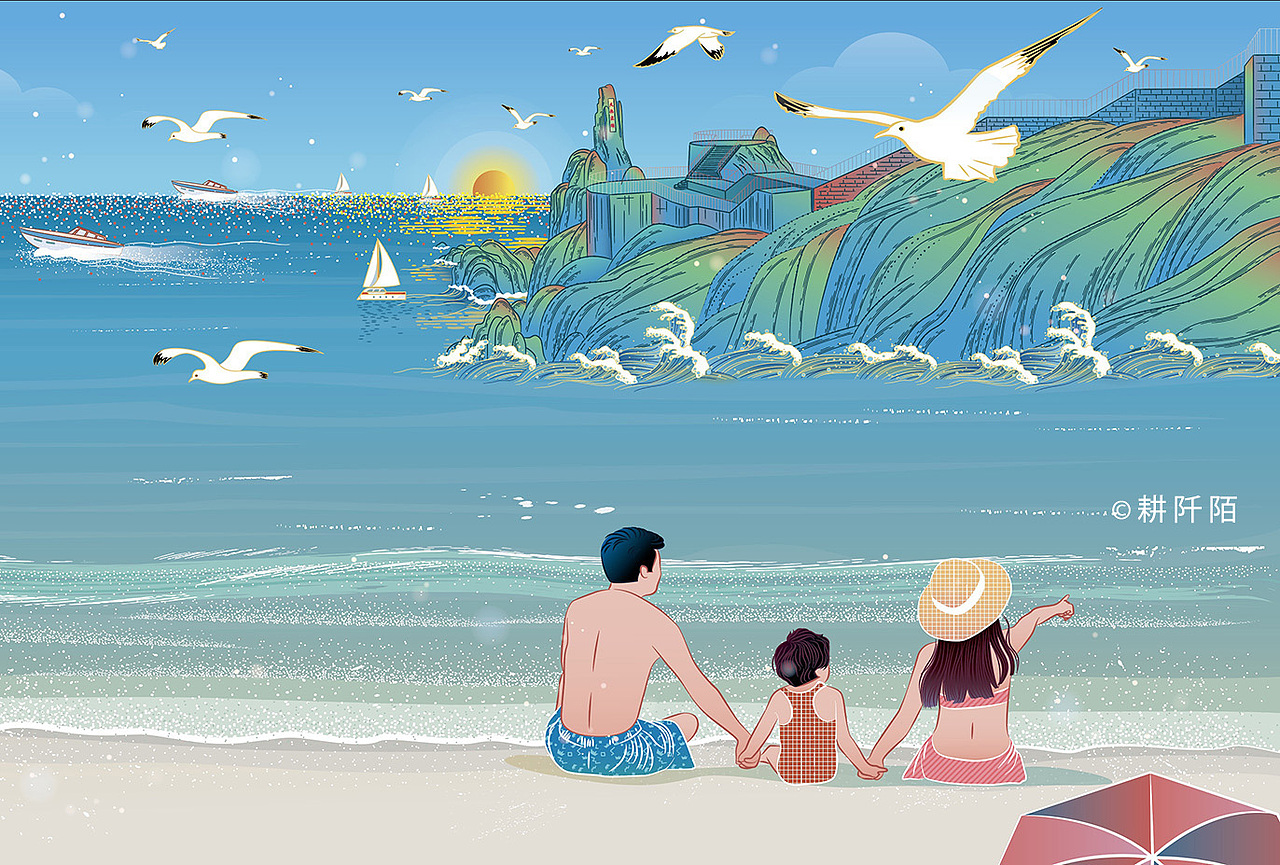 山东旅游景区插画-威海/刘公岛/成山头（图ZMjE0MDk5ODA4） - 商业插画 - 站酷设计师取物视研室原创素材 - 站酷ZCOOL