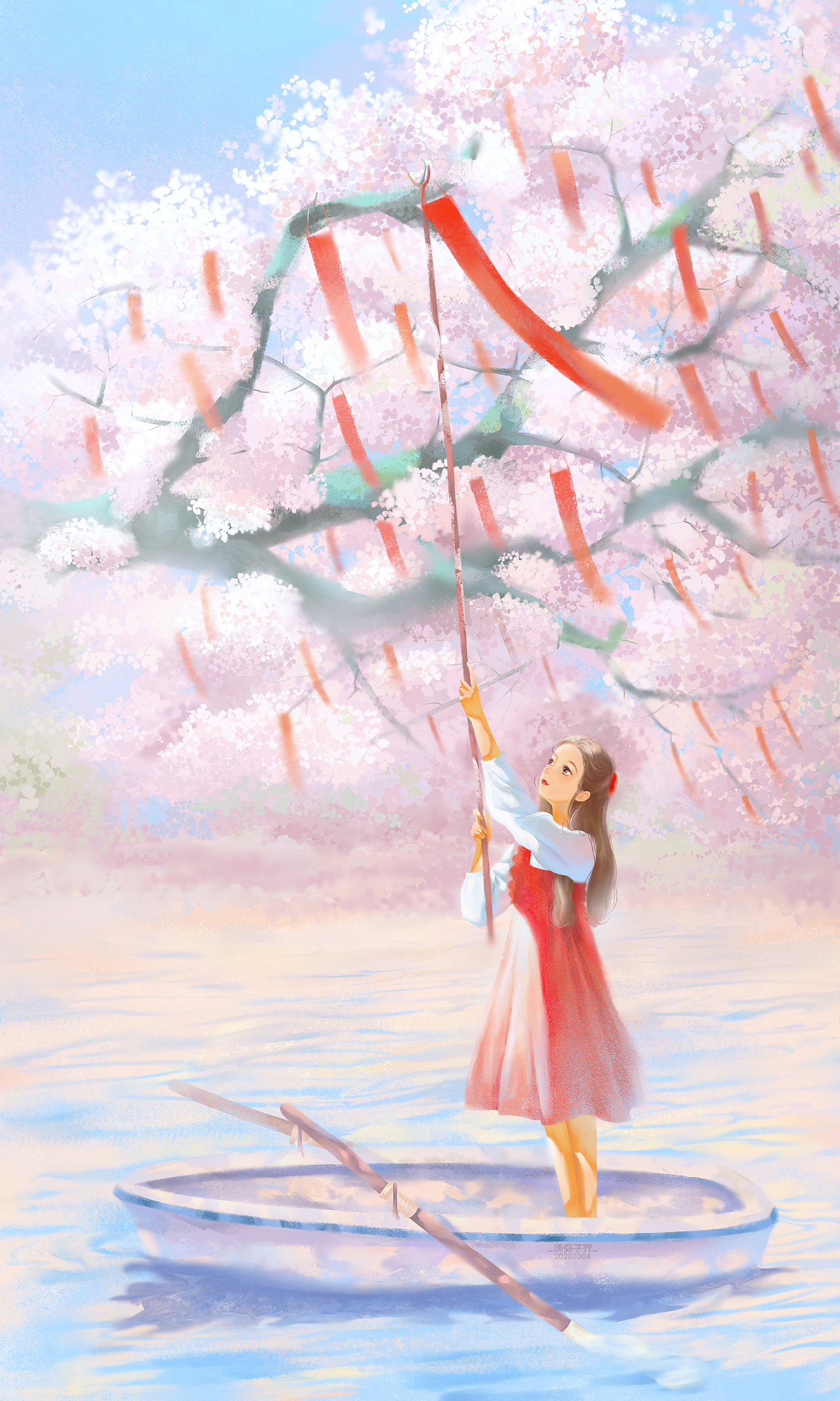 一组少女光影插画