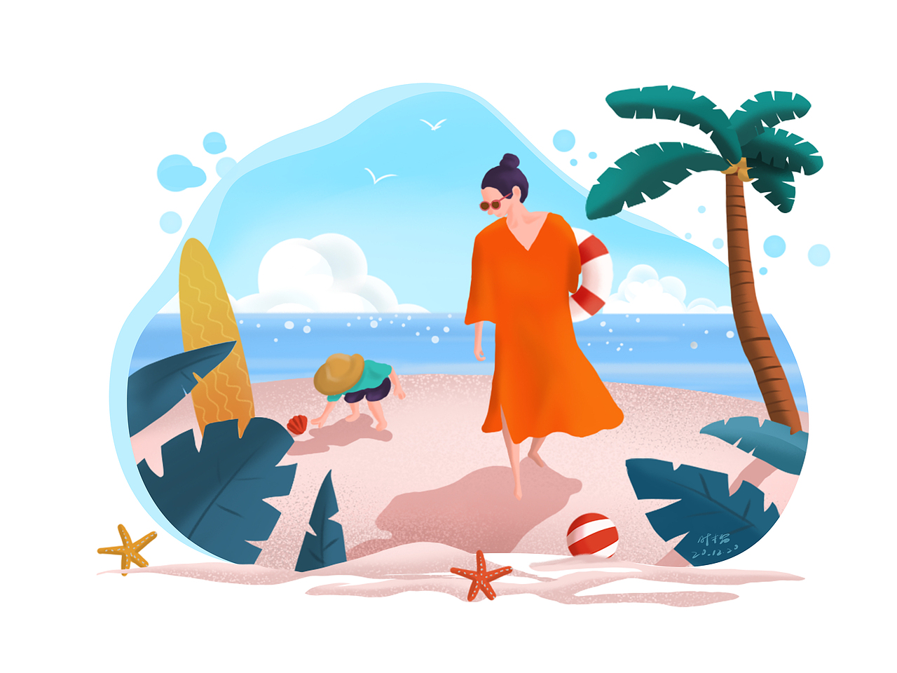 板绘丨夏日沙滩（图ZMjM2OTUwNTQ4） - 创作习作 - 站酷设计师时榴原创素材 - 站酷ZCOOL