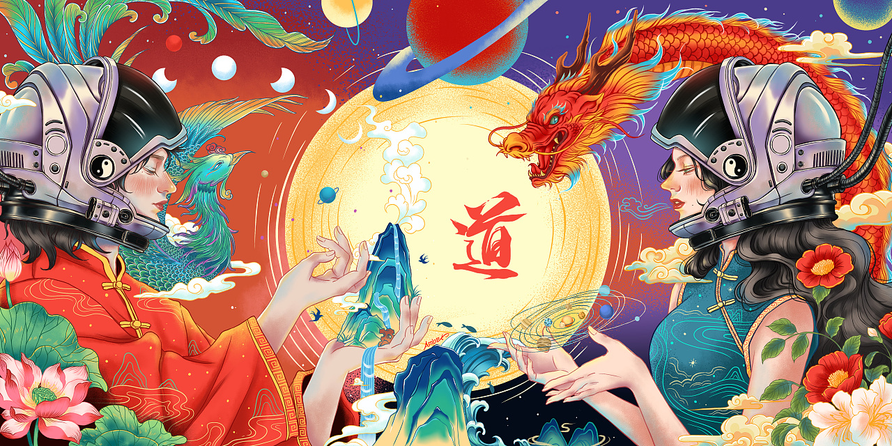 国潮宇航员插画|插画|创作习作|amber黄大壮儿 - 原创作品 - 站酷