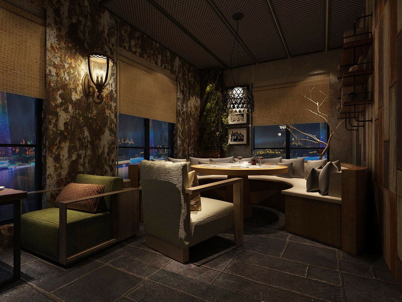 一九九二效果图-工业风咖啡店