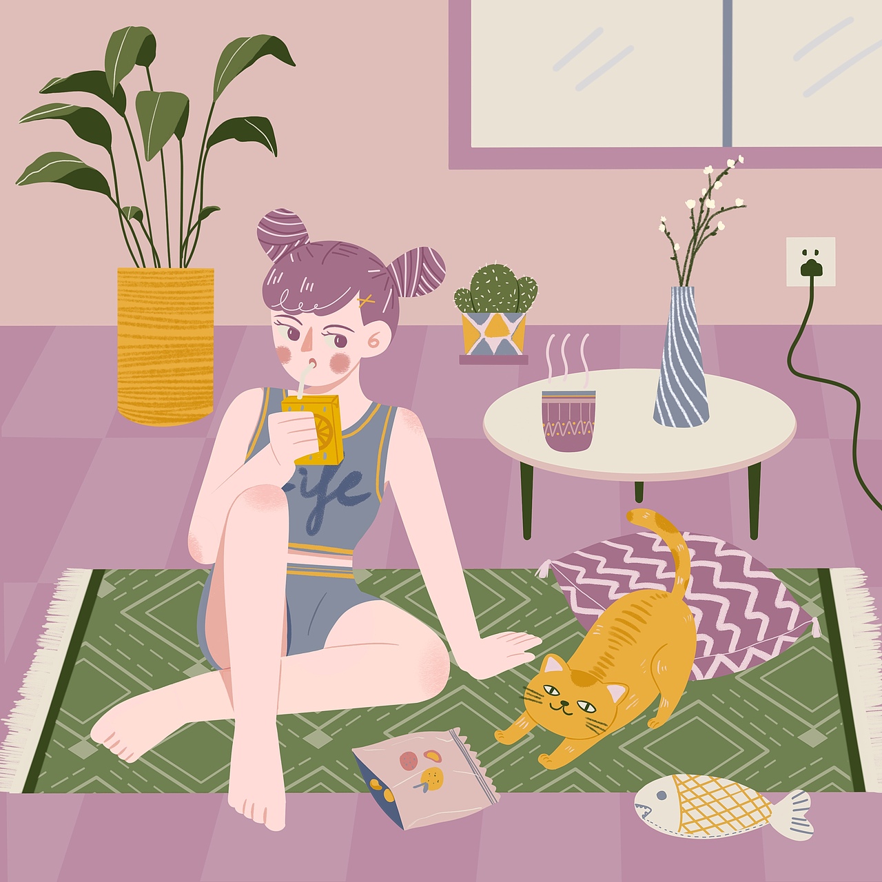 总结【与猫猫一起生活】的家居插画系列