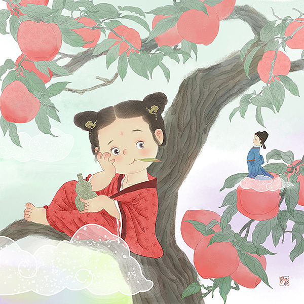 仙桃小童（图ZODY4OTA4ODg=） - 儿童插画 - 站酷设计师笑弯腰的彩虹原创素材 - 站酷ZCOOL