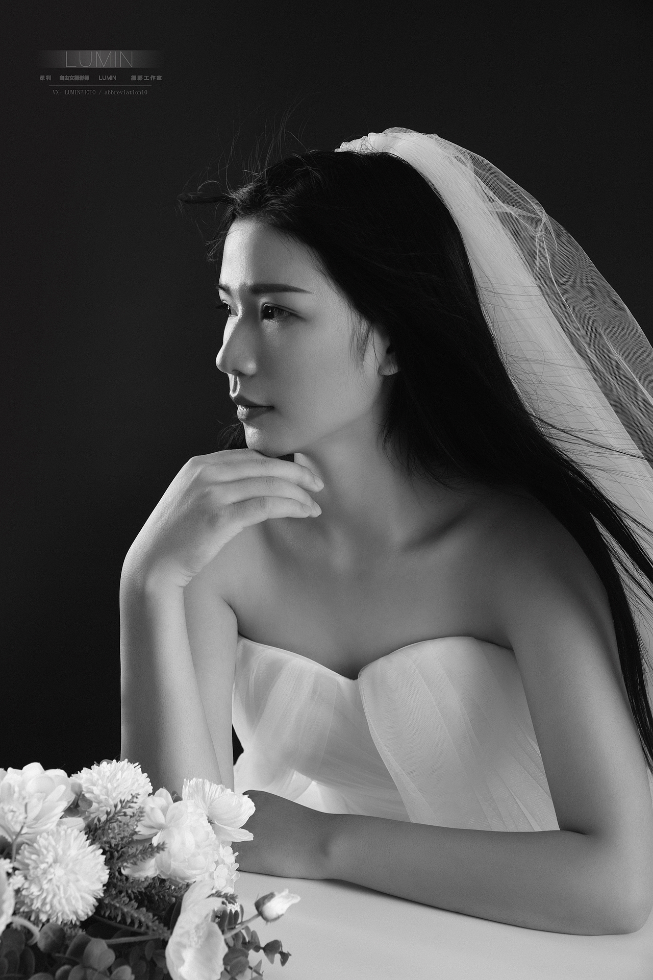 黑白系轻婚纱 头纱照 深圳个人写真摄影