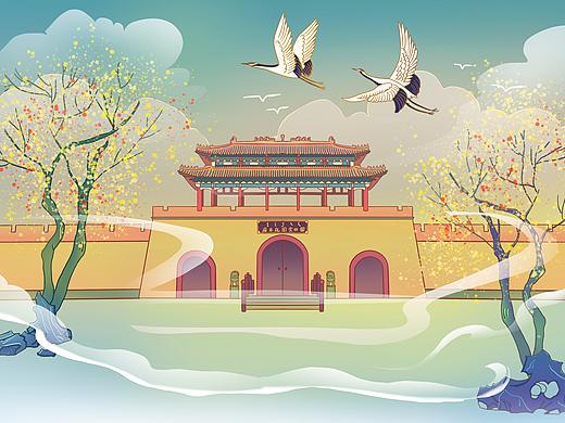 国潮建筑插画