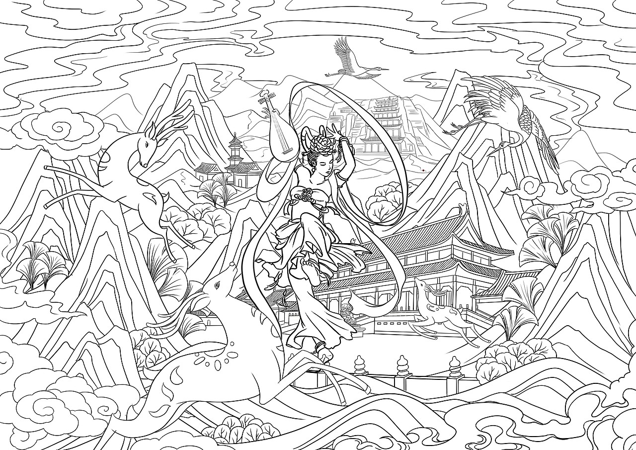 故宫敦煌文化七色鹿插画