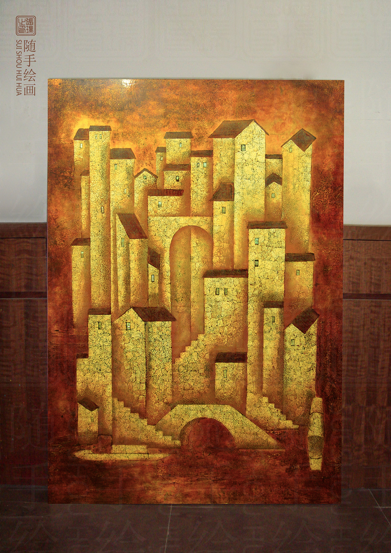 《江南水乡》漆画