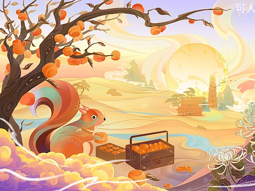 富平柿饼-国潮插画主题创作