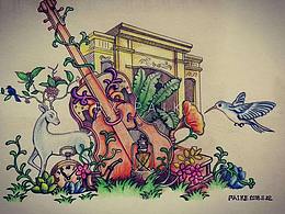 手绘 法曼庄园主题素材