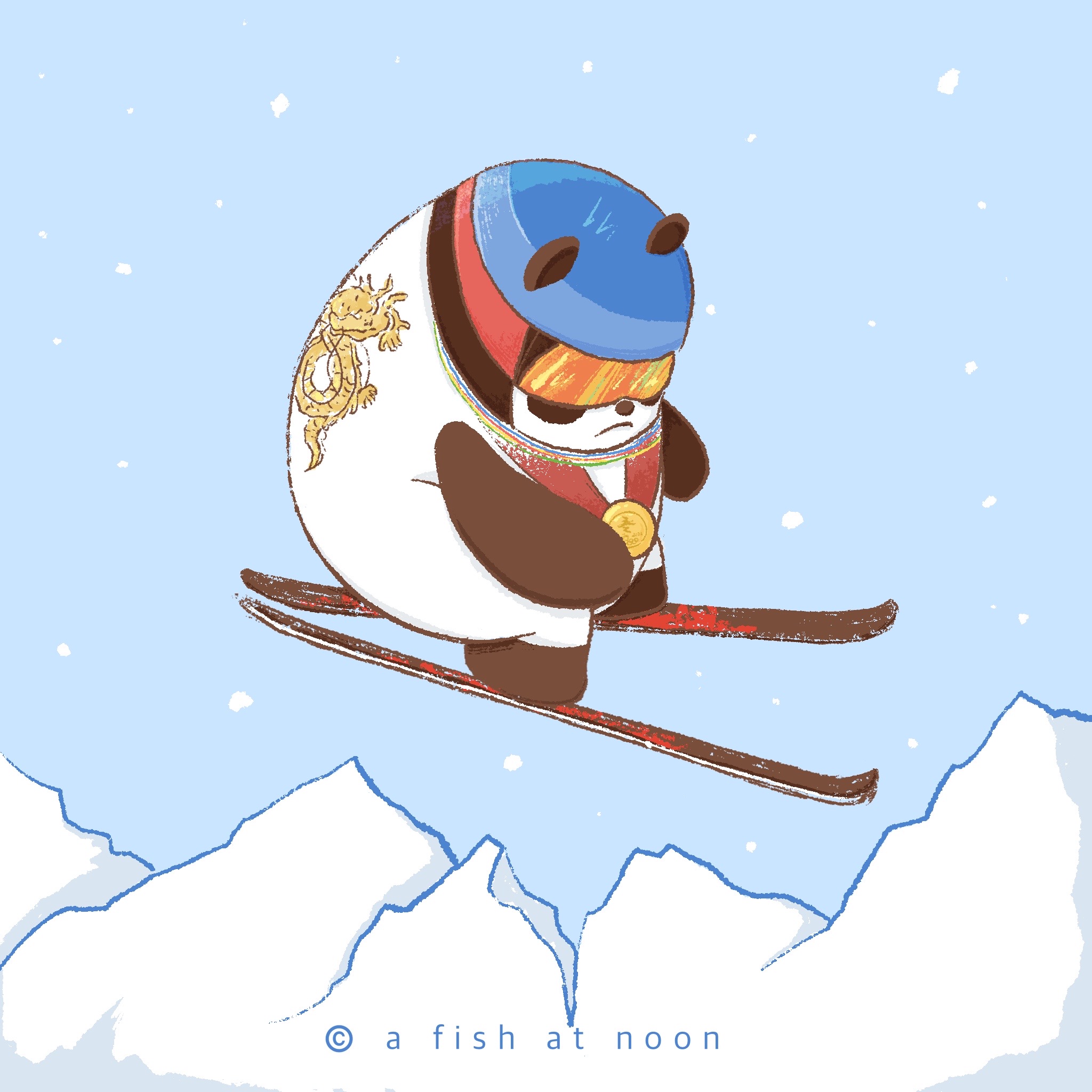 跳台滑雪冰墩墩卡通图片