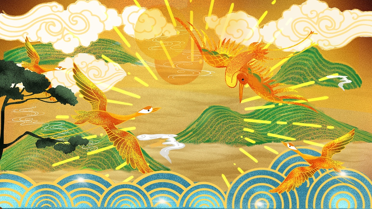 《山鹤图》古风插画（图ZMjY1MDIxNjA4） - 商业插画 - 站酷设计师皮卡忠原创素材 - 站酷ZCOOL